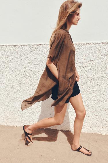 Zara Asymmetric leather sandals with toe divider - Brown