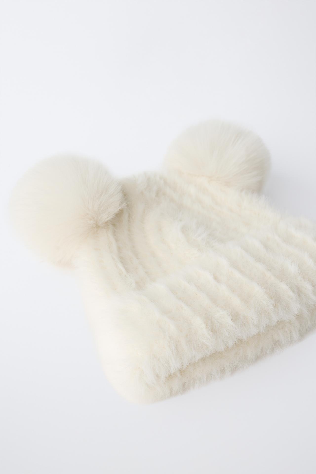 FAUX FUR EARS BEANIE — Ecru