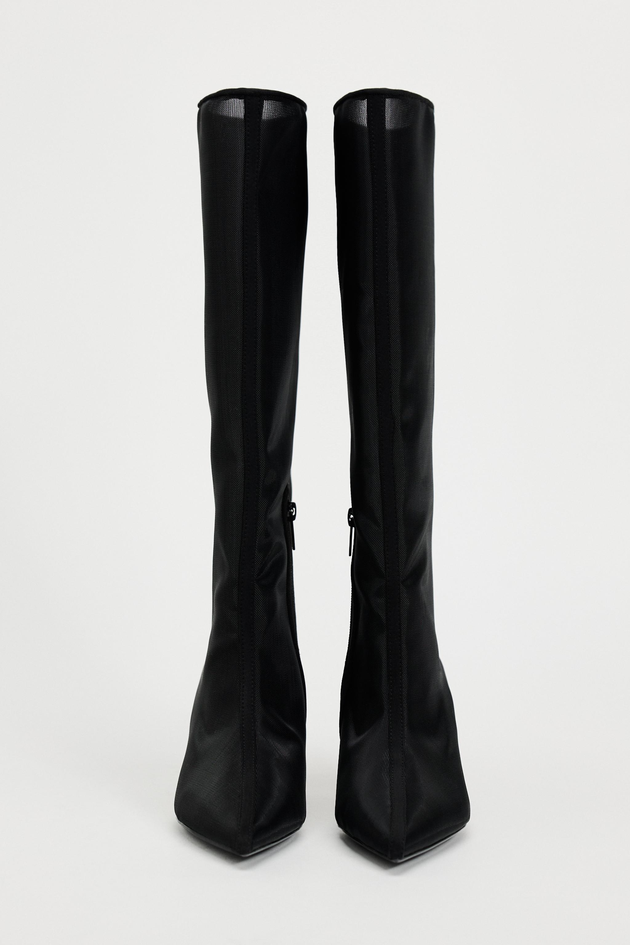 KNEE HIGH HEELED MESH BOOTS - Black | ZARA United States