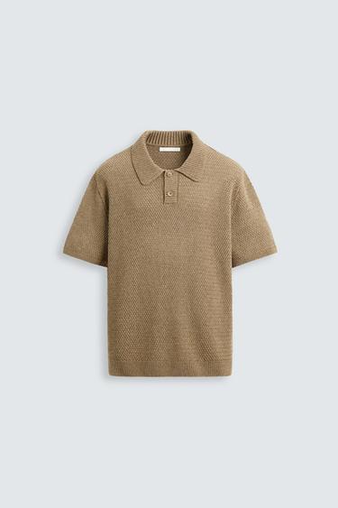 CROCHET KNIT POLO SHIRT - camel by Zara