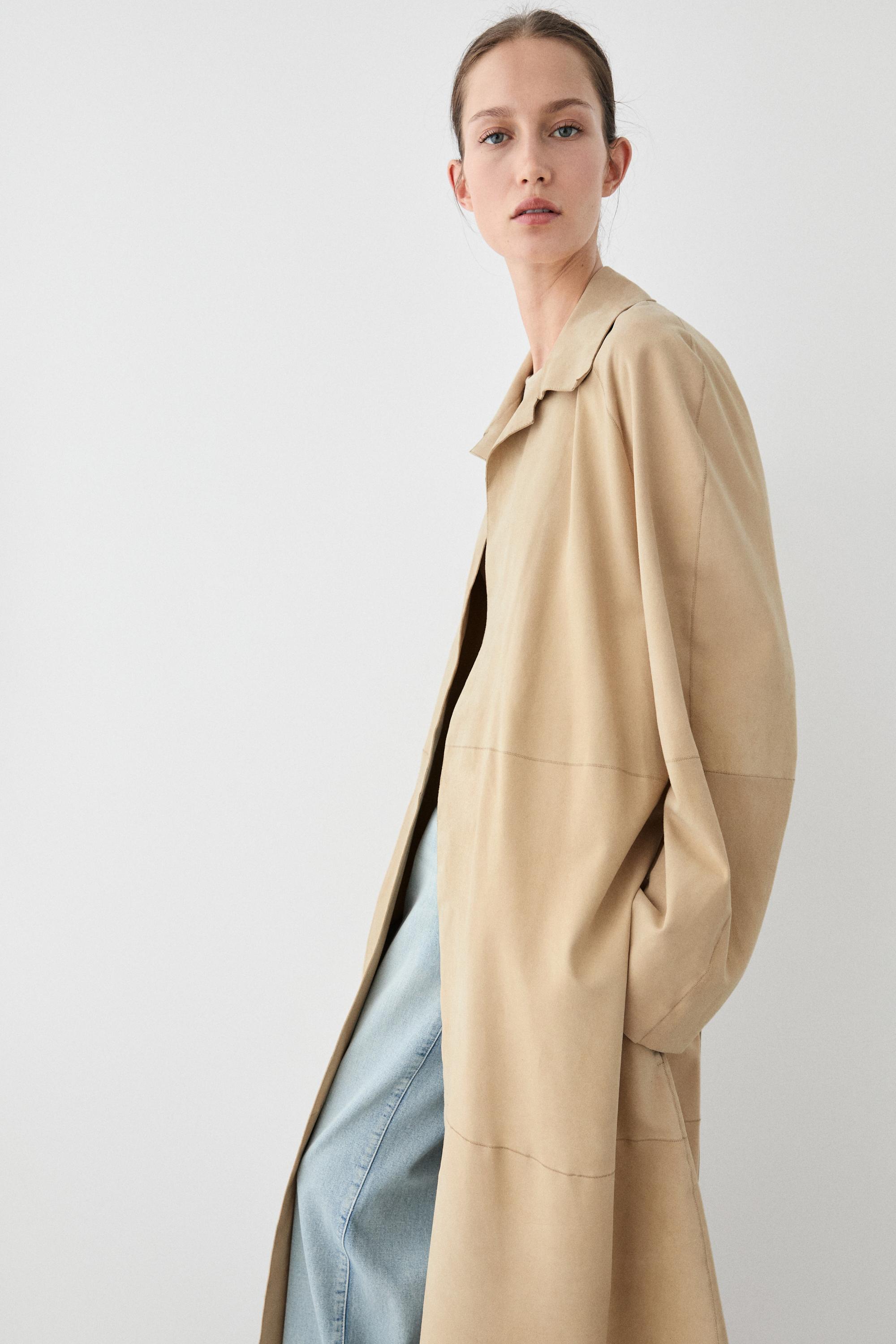 Long suede leather coat — Ecru / Khaki