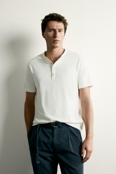 REGULAR FIT HENLEY T-SHIRT - Oyster-white by Zara