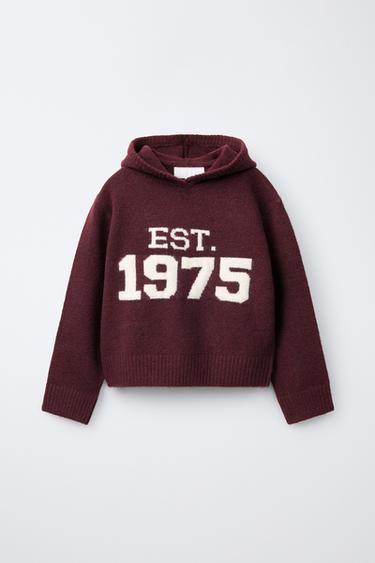 PULL EN MAILLE À CAPUCHE AVEC INSCRIPTION - Bordeaux de Zara