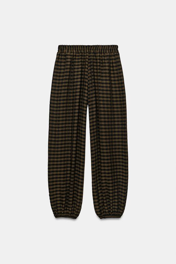 PANTALON BOMBACHO À CARREAUX - Marron foncé de Zara - Image 7