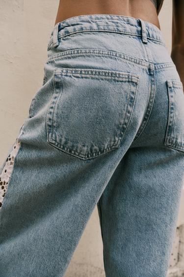 Z1975 WIDE-LEG HIGH-WAIST JEANS WITH CROCHET TRIM - Mid-blue by Zara - Image 6