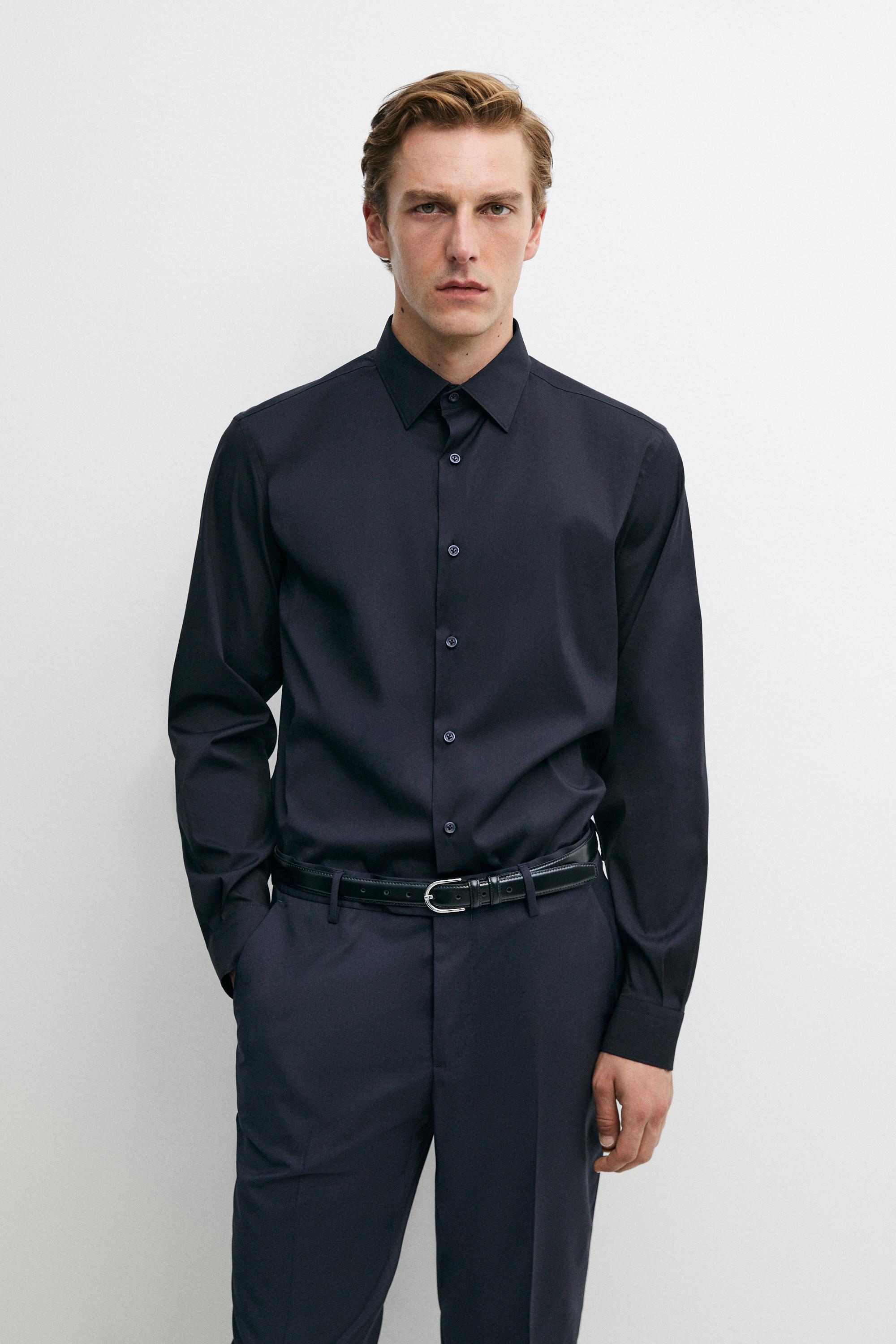 Slim fit stretch shirt — Navy blue