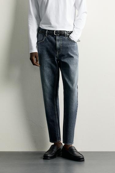 SLIM FIT CROPPED JEANS - Navy blue by Zara
