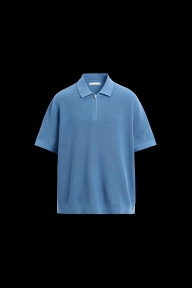 Zara PURL KNIT ZIPPER POLO SHIRT - Bluish - Image 0