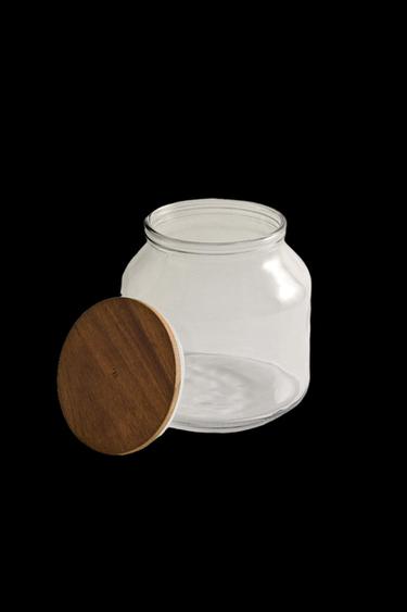 ACACIA WOOD AND GLASS STORAGE JAR - Transparent by Zara
