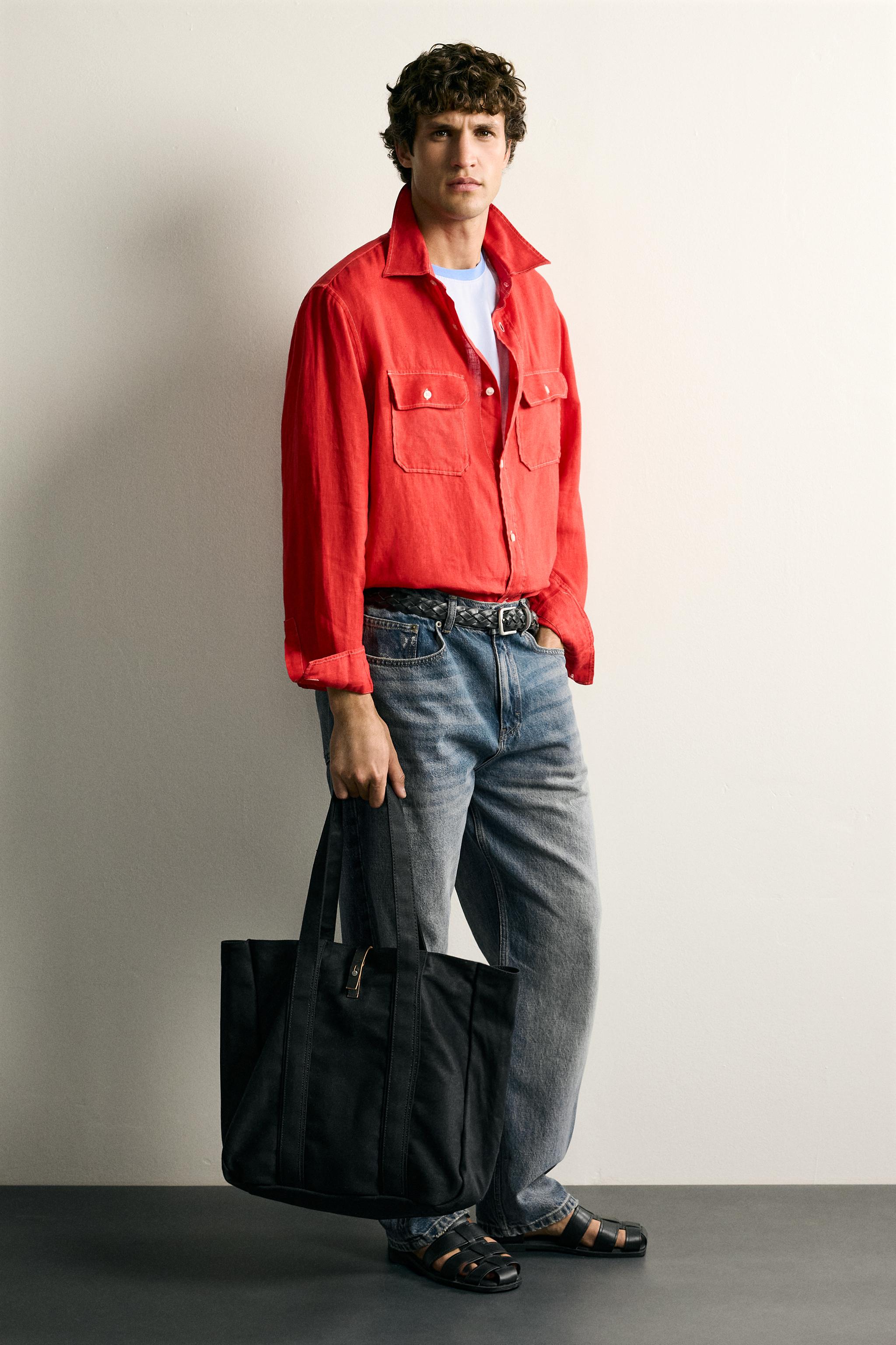 FABRIC SHOPPER WITH LEATHER CLOSURE