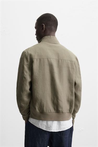 100% LINEN BOMBER JACKET - Light khaki by Zara - Image 2