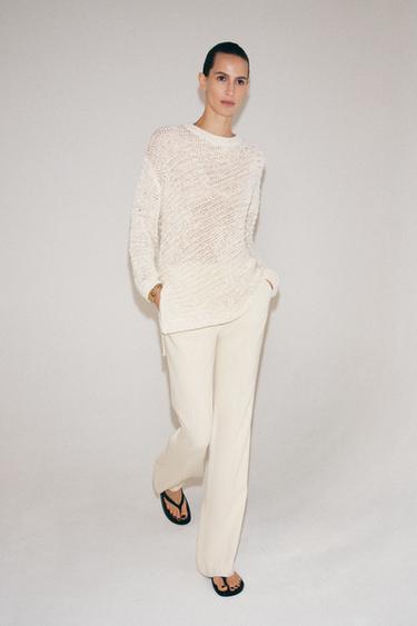 OVERSIZE ASYMMETRIC HEM KNIT JUMPER - ecru-white by Zara - Image 6