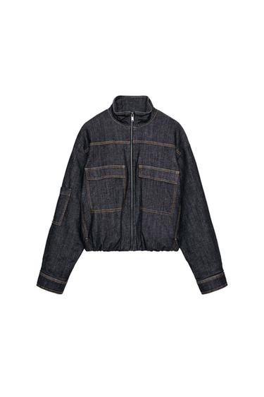 Zara HIGH COLLAR PUFFER BOMBER JACKET - Black