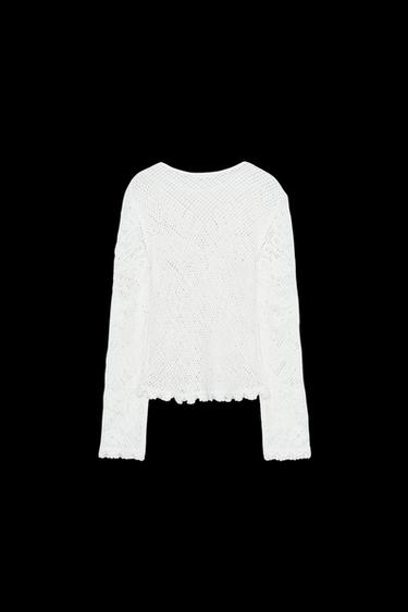 Zara EMBROIDERED LACE TOP - White