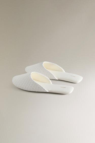 DOTTED MESH FABRIC SLIPPERS WITH SATEEN DETAIL - White by Zara - Image 4