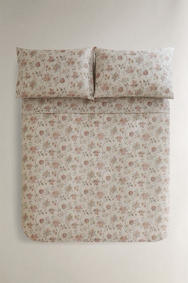 FUNDA NÓRDICA SATÉN FLORAL (300 HILOS) - Crudo de Zara