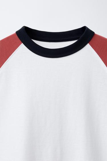 RAGLAN SLEEVE T-SHIRT WITH EMBROIDERED SLOGAN - White / Red by Zara - Image 2