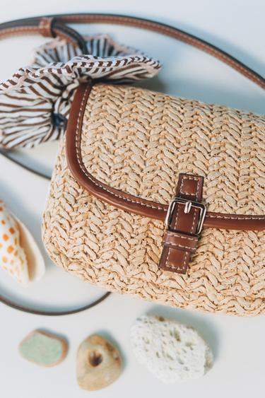 Zara RAFFIA EFFECT CROSSBODY BAG - Off White