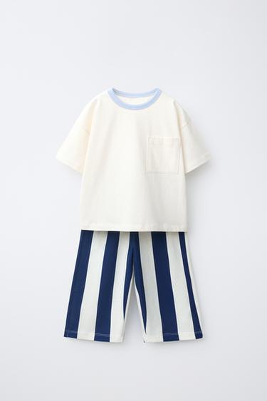 STRIPED T-SHIRT AND TROUSERS JOGGING SET - Blue by Zara