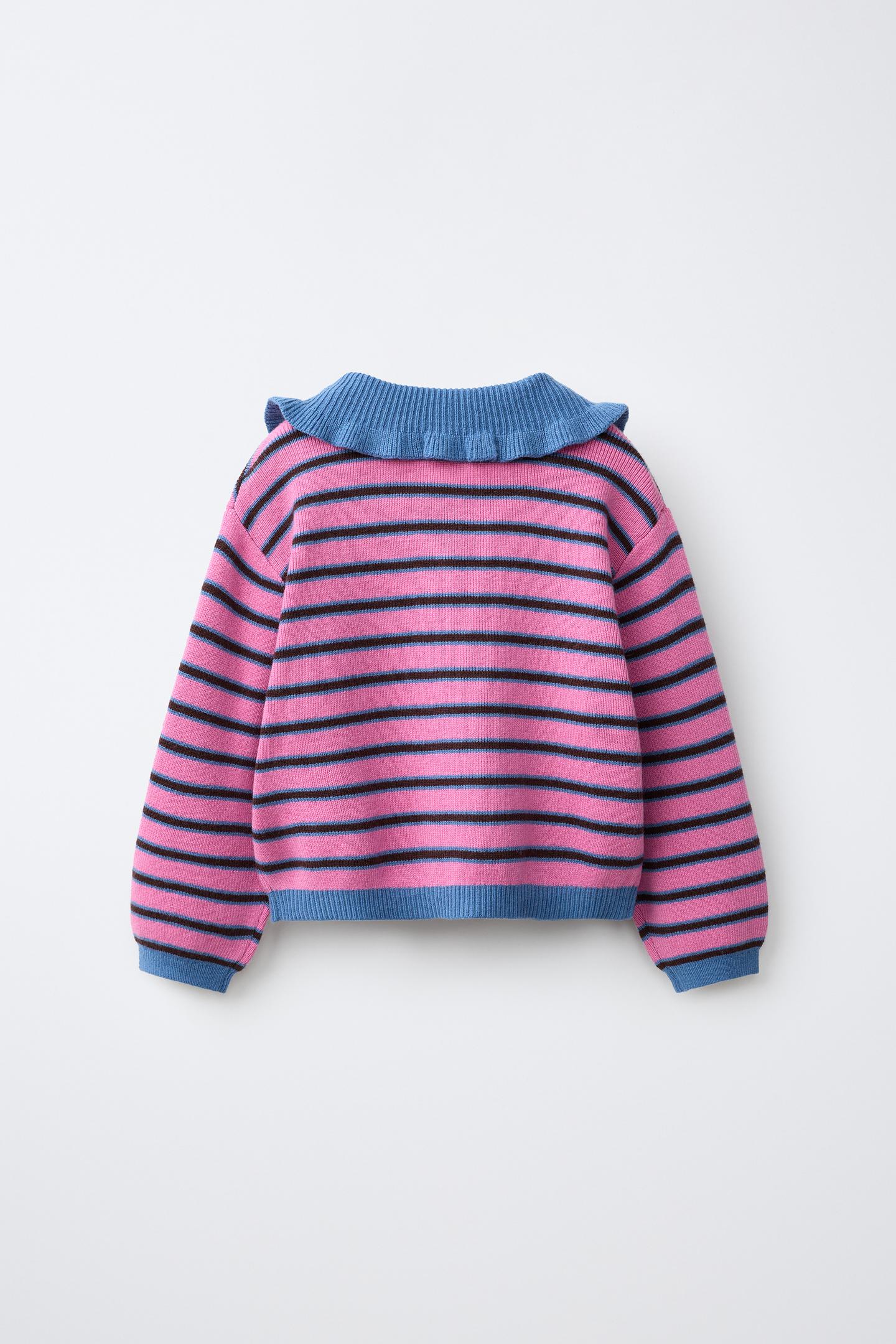 Детское поло Zara Striped Knit Polo Shirt, цвет: Розовый — фото 3