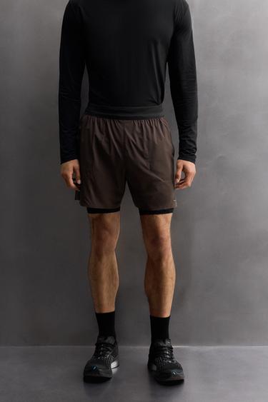 Zara COLOR BLOCK RUNNING SHORTS - Brown
