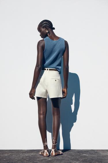 BERMUDA À PINCES AVEC CEINTURE - Écru de Zara - Image 3