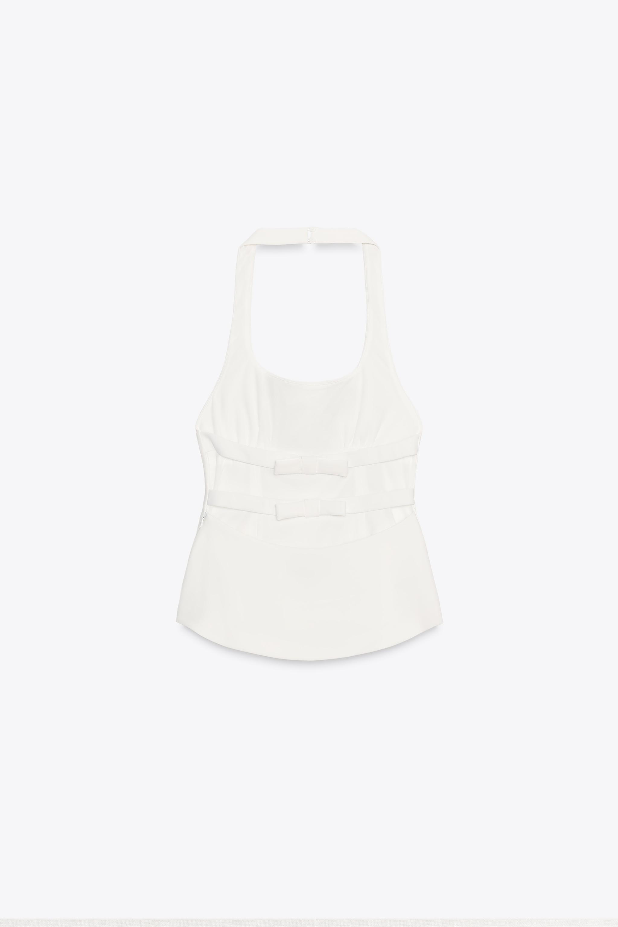 ZARA リボン付きホルターネックトップス 4772/043 リボン付きホルターネックトップス - ホワイト | ZARA Japan / 日本