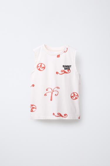 Zara SLEEVELESS PRINTED TOP - Ecru - Image 0