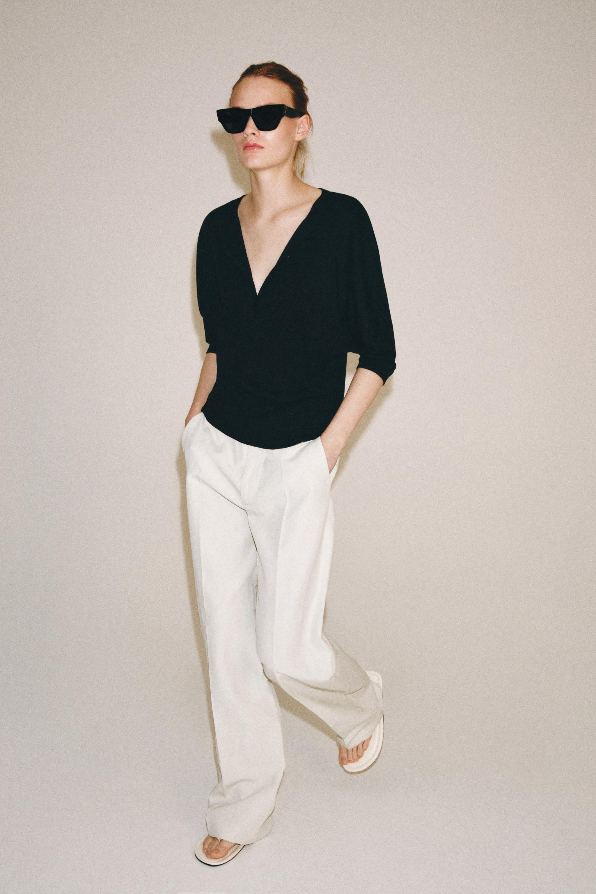 Женские футболки Zara COTTON HENLEY T-SHIRT
