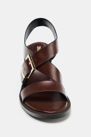 LEATHER HIGH-HEEL SANDALS WITH BUCKLE - Brown by Zara - Image 4