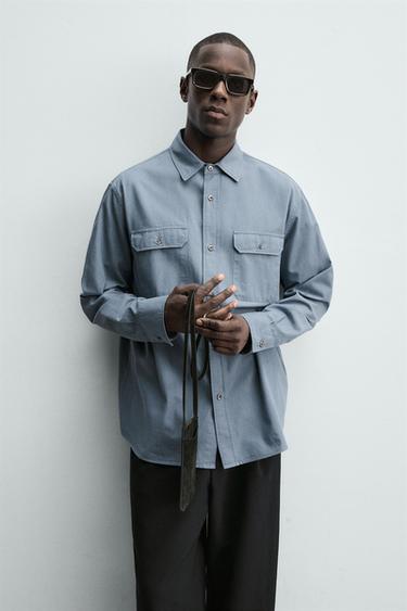 WASHED RELAXED FIT SHIRT WITH POCKETS - Blue / Indigo by Zara - Image 4
