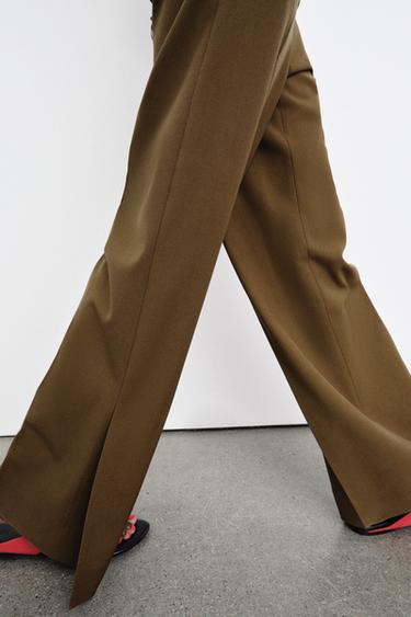 STRAIGHT-LEG TROUSERS WITH VENTS ZW COLLECTION - Khaki by Zara - Image 3