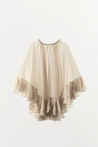 RUFFLED CAPE - Oyster-white by Zara - Image 11