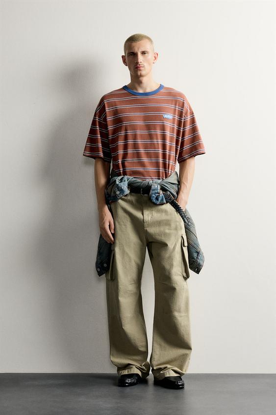 تيشرت جاكار مخطط PUKAS SURF X ZARA - Brown Stripes by Zara - Image 0