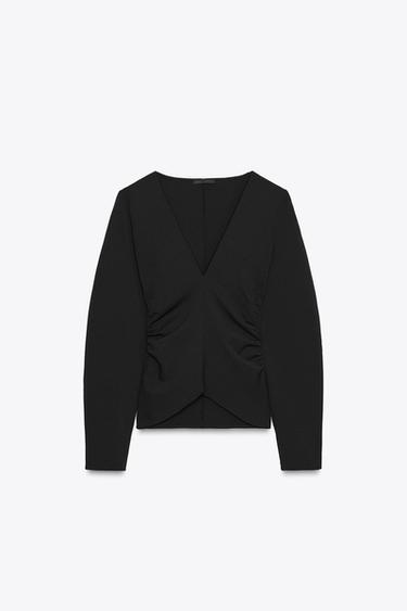 GATHERED CREPE TOP - Black by Zara