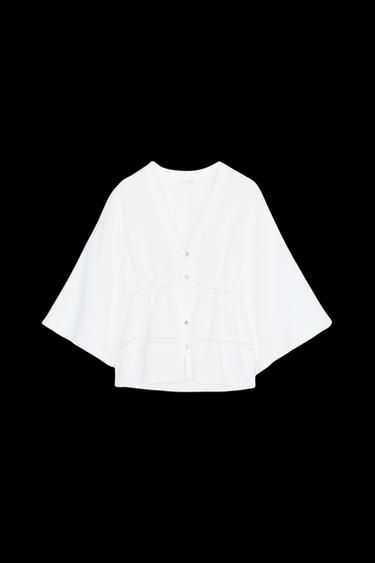 Zara LACE INSERT SHIRT - White - Image 0