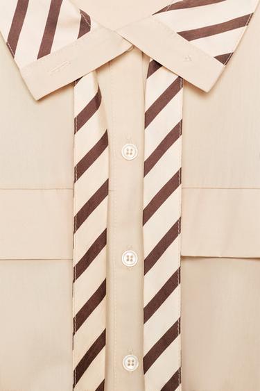 POPLIN SHIRT WITH CONTRAST COLLAR - Light camel by Zara - Image 9