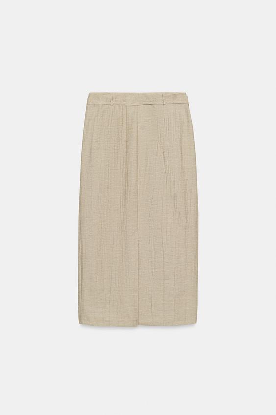 JUPE MI-LONGUE CEINTURE - Marron clair de Zara - Image 8