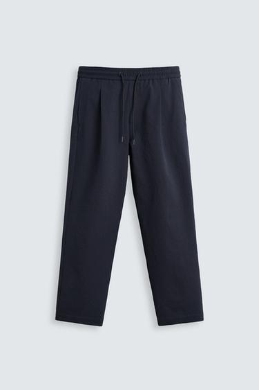 PLEATED SEERSUCKER TROUSERS - Navy blue by Zara