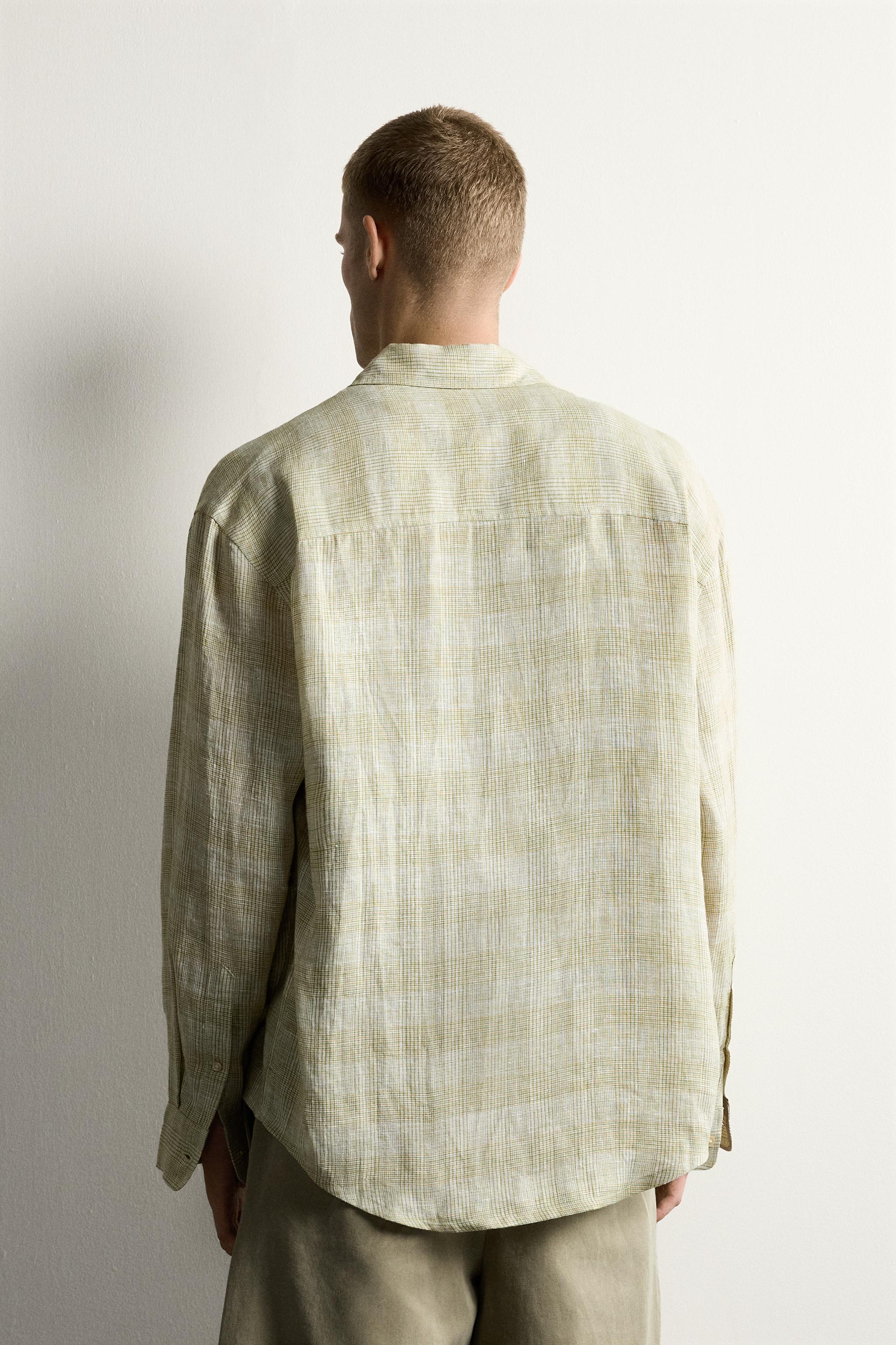 Мужские рубашки Zara 100% LINEN PLAID RELAXED FIT SHIRT — фото 3