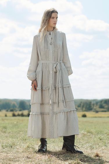 Zara ROMANTIC DRESS WITH BELT LIMITED EDITION - striped
