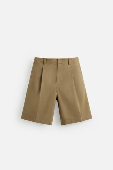 PLEATED RELAXED FIT BERMUDA SHORTS - Ochre by Zara