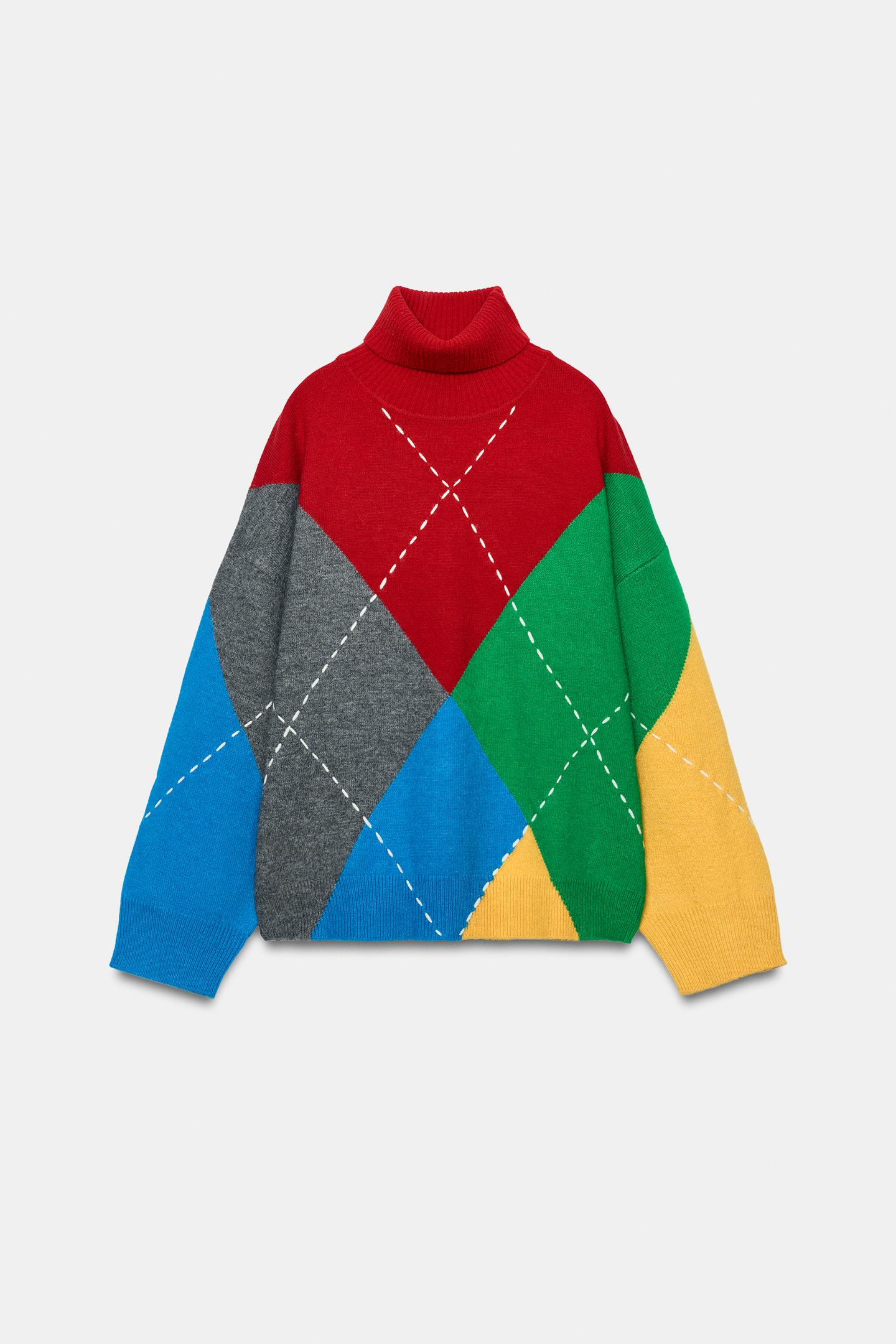 Женский свитер Zara Oversized Argyle Knit, цвет: Only One — фото 6