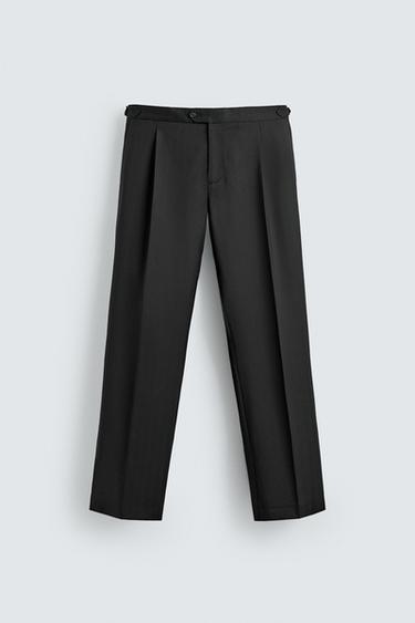 PANTALON PLISSÉ DE COSTUME 100% LAINE - Noir de Zara