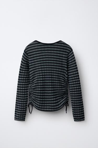 STRIPED KNIT GATHERED SWEATER — Blues 2