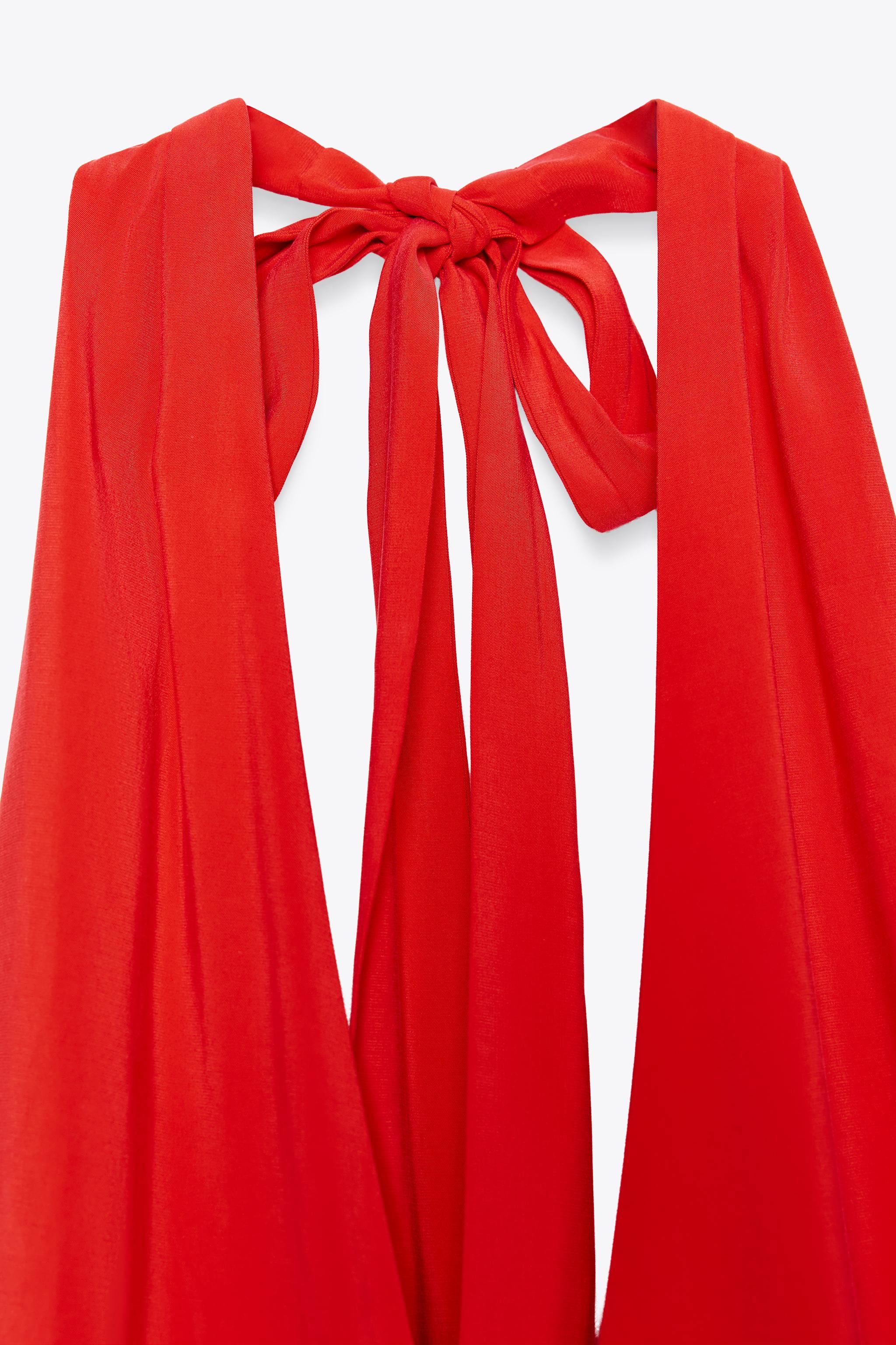 VESTIDO MIDI HALTER LAZADA Rojo ZARA España