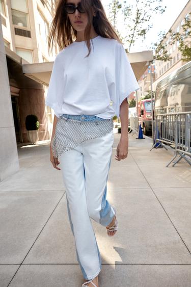 Zara WASHED CAPE SLEEVE T-SHIRT - White