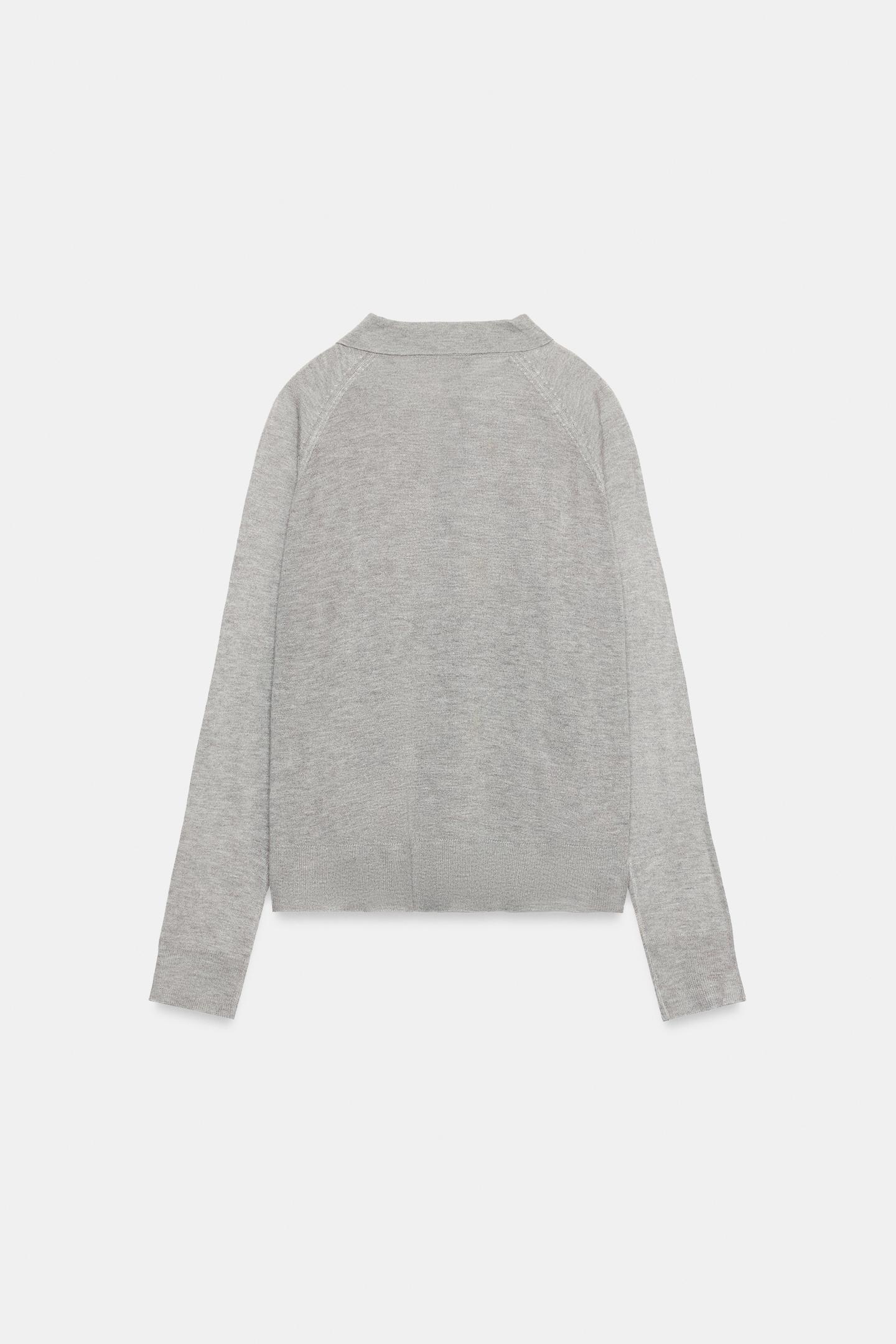 Женский свитер Zara Solid Knit Polo Jumper, цвет: Серый меланжевый — фото 6