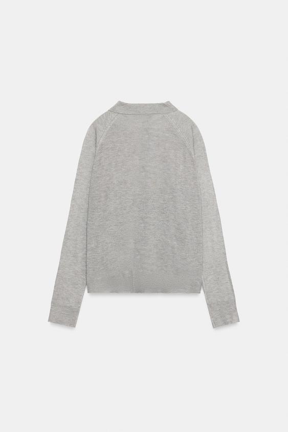 PLAIN KNIT POLO JUMPER - Grey marl by Zara - Image 5