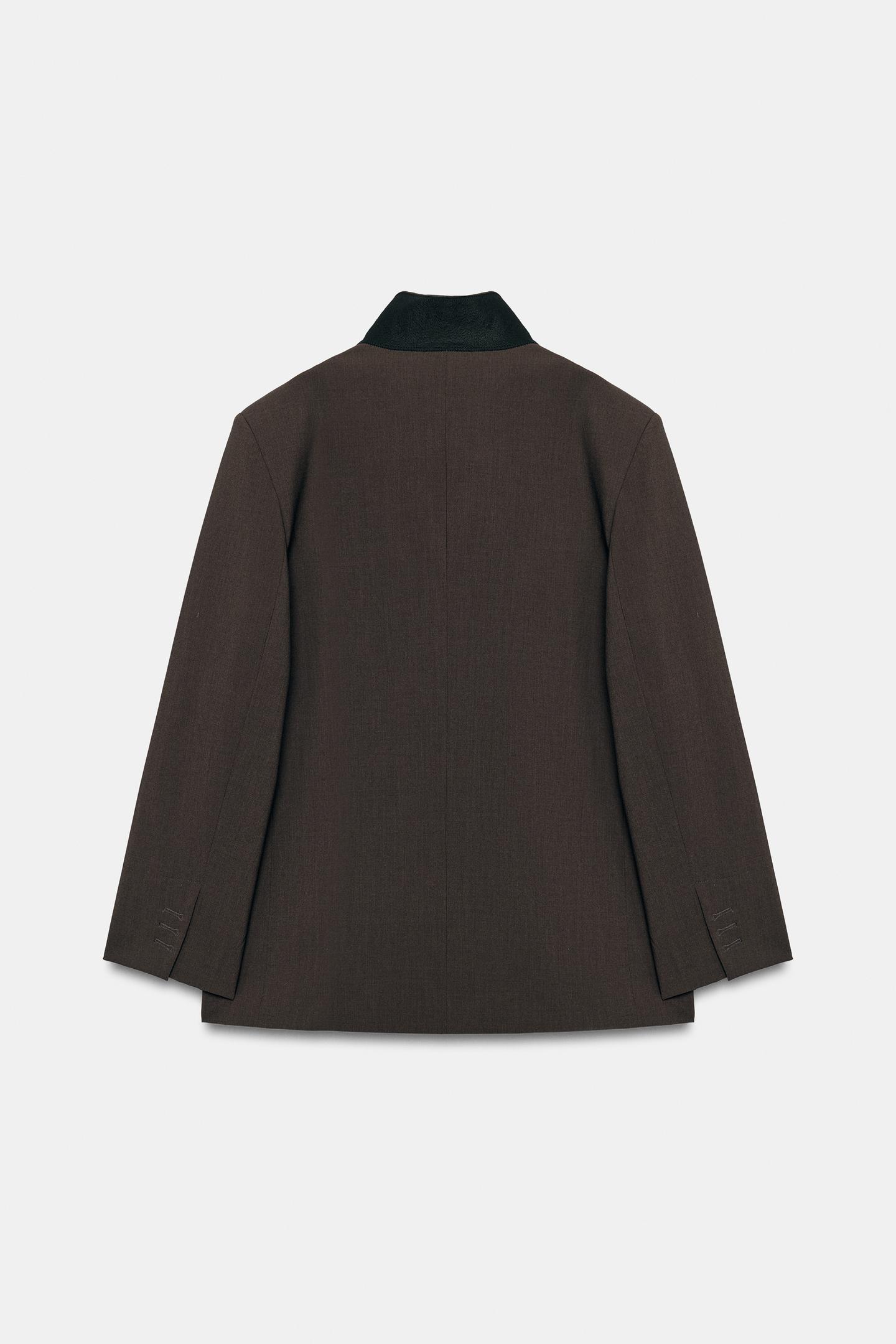 Женский пиджак Zara Contrast Collar Oversized, цвет: Тёмный коричневый — фото 8